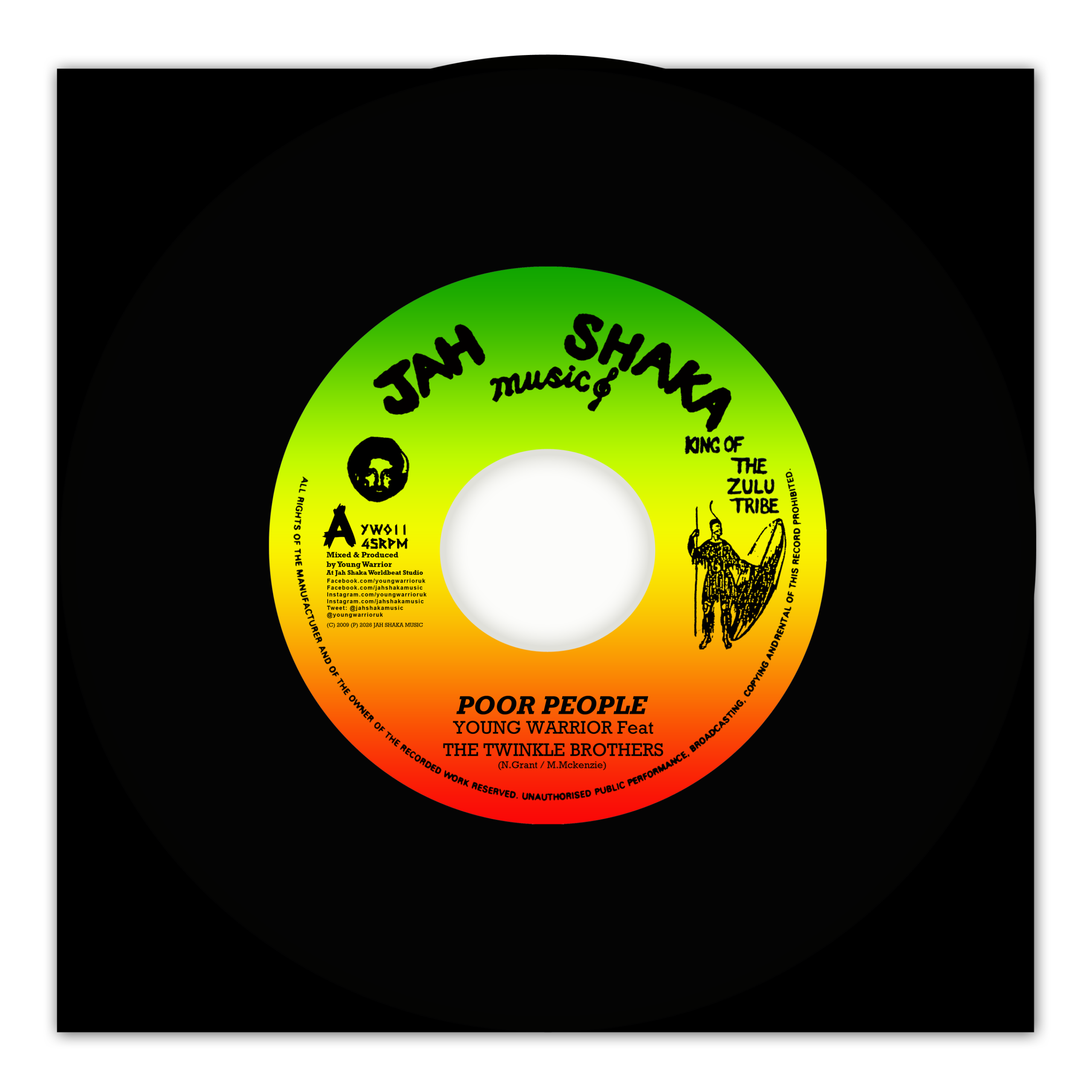 7″: Poor People – Young Warrior ft The Twinkle Brothers (Jah Shaka Music – YW011)